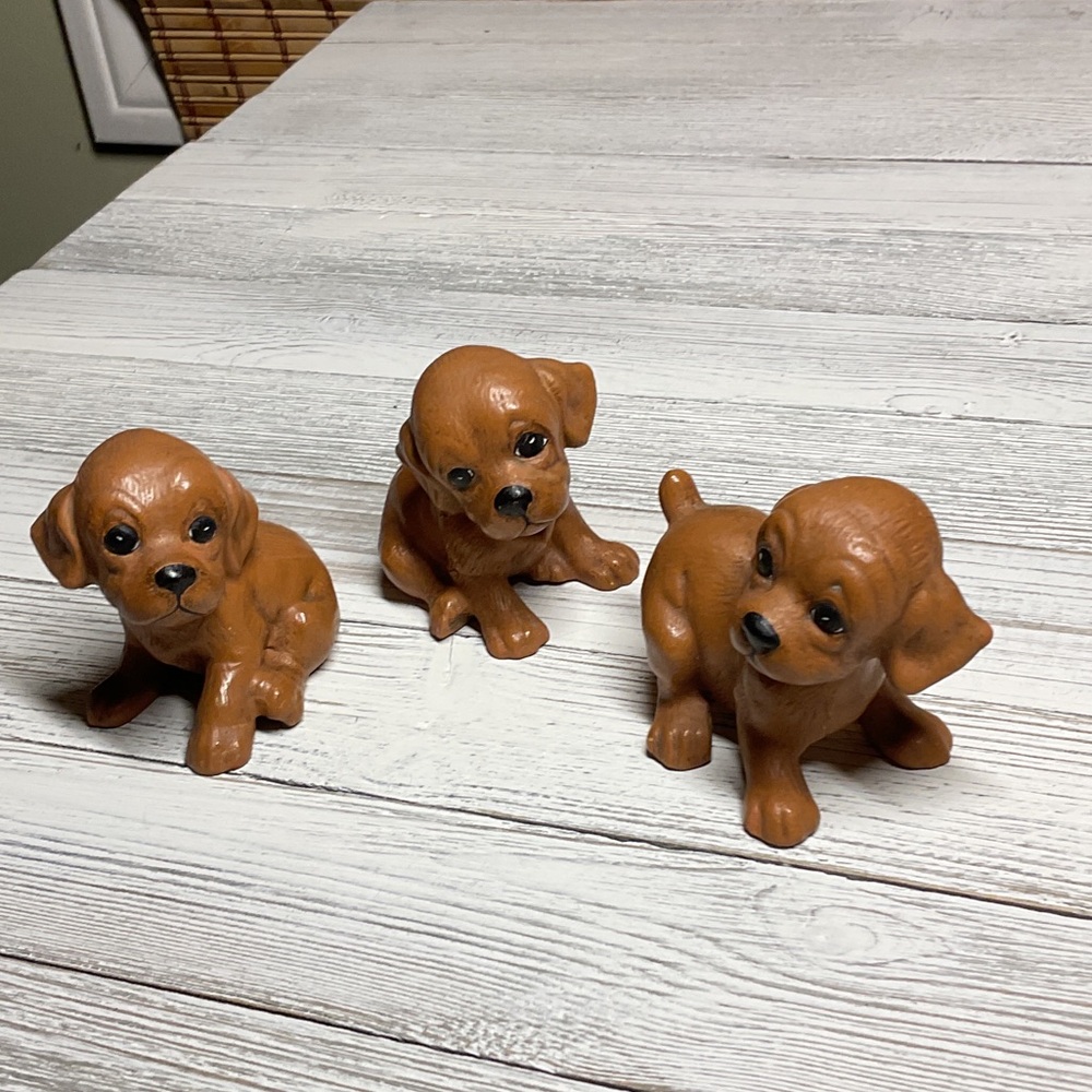 Vintage Ceramic Chocolate Lab Puppies Figurines Sculpture 3 Piece Signed
